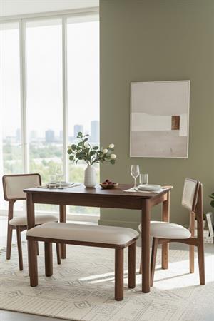 Woodenbend Elena Ceviz Ahşap Açılır Mutfak Masa Takımı 80x120 cm – Bench + 2 Döşeme Sandalyeli Vintage Masa Takımı