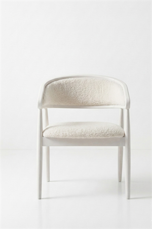 Woodenbend Florida Beyaz Kolçaklı Sandalye | Kayın Ahşap İskelet, Teddy Kumaş Döşemeli Modern İskandinav & Bohem Yemek Masası Sandalyesi