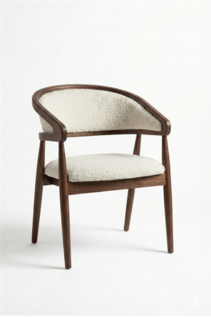 Woodenbend Florida Ceviz Kolçaklı Sandalye | Kayın Ahşap İskeletli Teddy Kumaş Döşemeli Modern İskandinav & Retro Yemek Masası Sandalyesi