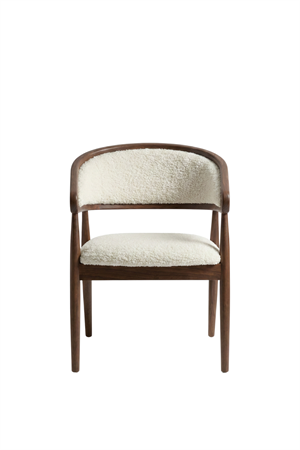 Woodenbend Florida Ceviz Kolçaklı Sandalye | Kayın Ahşap İskeletli Teddy Kumaş Döşemeli Modern İskandinav & Retro Yemek Masası Sandalyesi