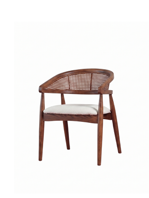 Woodenbend Florida Ceviz Kolçaklı Sandalye | Kayın Ahşap İskelet, Teddy Kumaş Döşemeli Modern İskandinav & Bohem Yemek Masası Sandalyesi