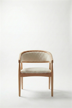 Woodenbend Florida Natural Kolçaklı Sandalye | Doğal Kayın Ahşap İskeletli Teddy Kumaş Döşemeli Modern İskandinav & Bohem Yemek Masası Sandalyesi