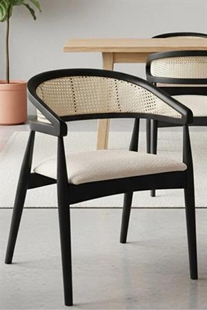 Woodenbend Florida Siyah Ahsap Natural Hazeranlı Sandalye ( 2 Adet )