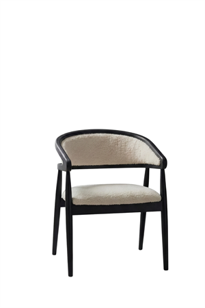 Woodenbend Florida Mat Siyah Kolçaklı Sandalye | Kayın Ahşap İskeletli Teddy Kumaş Döşemeli Modern İskandinav & Endüstriyel Yemek Masası Sandalyesi