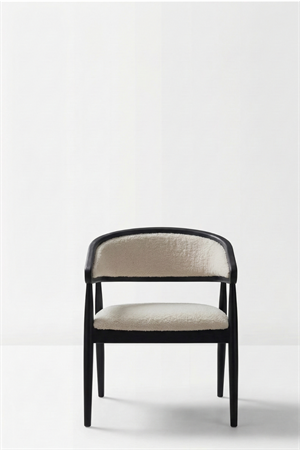 Woodenbend Florida Mat Siyah Kolçaklı Sandalye | Kayın Ahşap İskeletli Teddy Kumaş Döşemeli Modern İskandinav & Endüstriyel Yemek Masası Sandalyesi