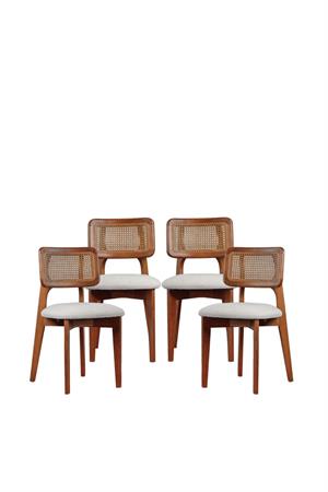 Woodenbend Focus Ceviz Yuvarlak 100 cm Ahşap Açılır Yemek Masası Takımı – Hazeran Sandalyeli 4 Kişilik Masa Seti