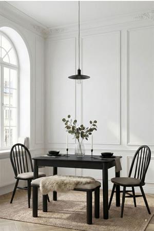 Woodenbend Freya Siyah Açılır Mutfak Masa Takımı 80x120 cm – Bench + 2 Kayın Sandalyeli