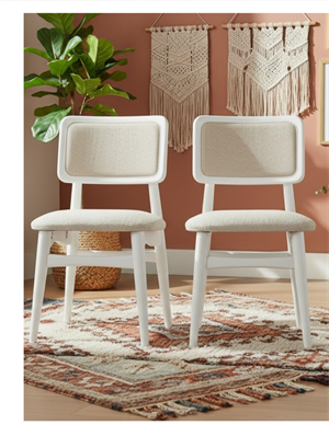 Woodenbend İris Beyaz 2li Ahşap Döşemeli Sırt Sandalye – Modern İskandinav Konforlu Oturum