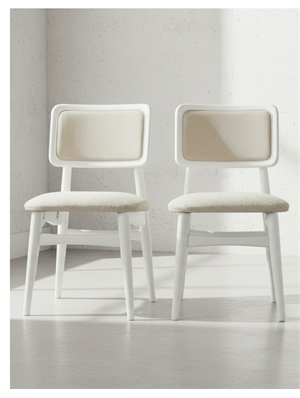 Woodenbend İris Beyaz 2li Ahşap Döşemeli Sırt Sandalye – Modern İskandinav Konforlu Oturum