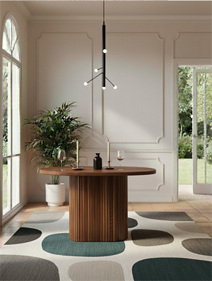 Woodenbend İris Ceviz Rengi Oval Ahşap Masa Takımı 80x130 cm – 4 Troy Sandalyeli Modern İskandinav Country Yemek Masası Seti