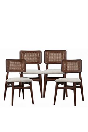 Woodenbend İris Ceviz Rengi Ahşap Hazeranlı Sandalye 4 Adet – Modern İskandinav Konforlu Oturum