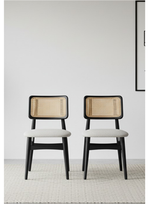 Woodenbend İris Siyah 2li Ahşap Natural Hazeranlı Sandalye – Modern İskandinav Konforlu Oturum