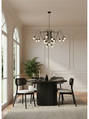 Woodenbend İris Siyah Oval Ahşap Masa Takımı 80x130 cm – 4 Troy Sandalyeli Modern İskandinav