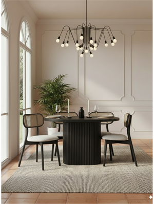 Woodenbend İris Siyah Oval Ahşap Masa Takımı 80x130 cm – 4 Troy Sandalyeli Modern İskandinav