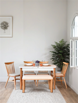 Woodenbend Kolin Natural Beyaz Açılır Masa Takımı 70x127 cm – 4 Sandalye Ve Bench Ahşap Yemek Masası Seti