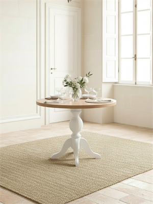 Woodenbend Kraunt Natural Yuvarlak Ahşap Masa Takımı 100x100 cm – 4 Beyaz Sandalyeli Modern İskandinav