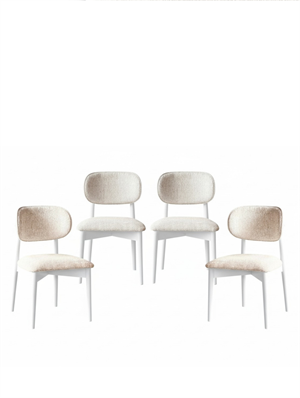 Woodenbend Kraunt Natural Yuvarlak Ahşap Masa Takımı 100x100 cm – 4 Beyaz Sandalyeli Modern İskandinav