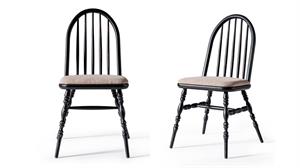Woodenbend Laura Ahşap Sandalye Siyah Eskitme  (4 Adet )
