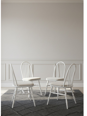 Woodenbend Laura Beyaz Lake Yuvarlak Ahşap Masa Takımı 100x100 cm – 4 Sandalyeli Modern İskandinav