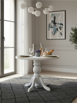 Woodenbend Laura Beyaz Lake Yuvarlak Ahşap Masa Takımı 100x100 cm – 4 Sandalyeli Modern İskandinav