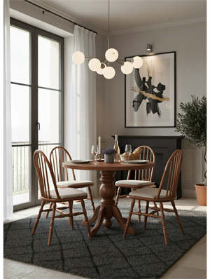 Woodenbend Laura Ceviz Rengi Yuvarlak Ahşap Masa Takımı 100x100 cm – 4 Sandalyeli Modern İskandinav