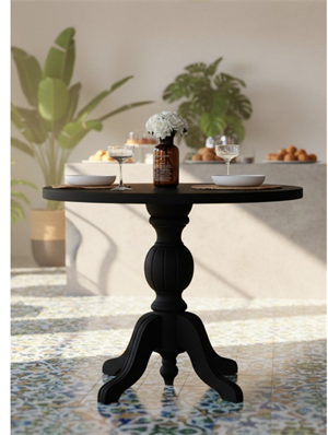 Woodenbend Laura Siyah Lake Yuvarlak Ahşap Masa Takımı 100x100 cm – 4 Sandalyeli Modern İskandinav