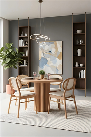 Woodenbend Florina Yuvarlak Natural 100 cm Ahşap Yemek Masası Takımı – Hazeran Sandalyeli 4 Kişilik Masa Seti