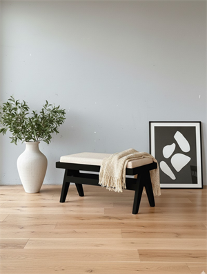 Woodenbend Liya Siyah Ahşap Bench 94x44x46 cm – Kayın Ağacı Modern İskandinav Oturma Bankı
