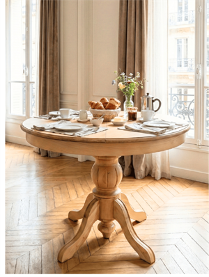 Woodenbend Lora Naturel Yuvarlak Açılabilir Ahşap Yemek Masası Takımı 100x100 cm – Kumaş Sandalyeli 4-6 Kişilik Mutfak ve Salon Masa Seti