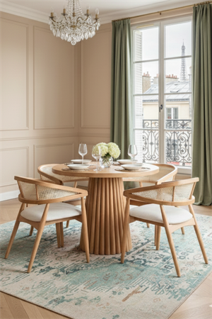 Woodenbend Luis Yuvarlak Natural 100 cm Ahşap Yemek Masası Takımı – Hazeran Sandalyeli 4 Kişilik Masa Seti