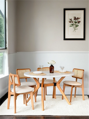 Woodenbend ARLEN NATURAL OVAL  BEYAZ MASA SANDALYE TAKIMI 80X130