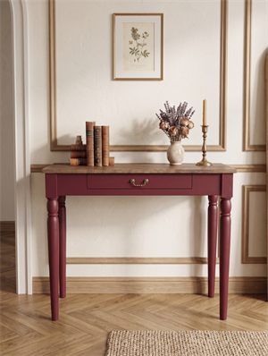 woodenbend, Woodenbend Marine Bordo Masif Dresuar 100x38x80 cm | Klasik Ahşap Antre ve Hol Dresuarı