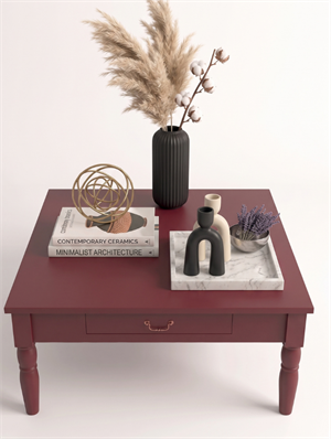 Woodenbend Marine Bordo Orta Sehpa | 80x80 cm Country Tarz Torna Ayaklı Kare Lake Sehpa