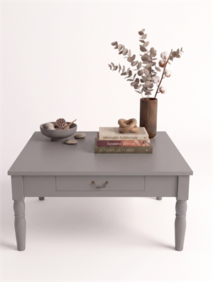 Woodenbend Marine Gri Orta Sehpa | 80x80 cm Country Tarz Torna Ayaklı Çekmeceli Lake Sehpa