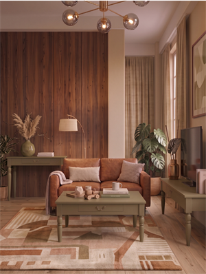 Woodenbend Marine Haki Orta Sehpa | 80x80 cm Kare Country Torna Ayaklı Çekmeceli Lake Sehpa