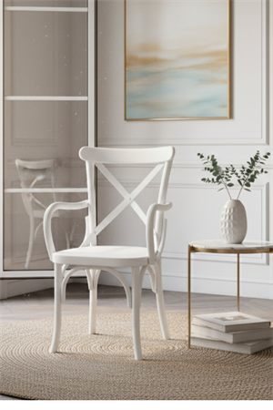 Woodenbend Milano Thonet Kollu  Beyaz Ahşap Kayın Ağacı Sandalye –Ahşap Detaylı El İşçiliği