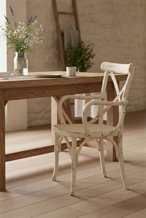 Woodenbend Milano Thonet Kollu Krem Eskitme Rengi Ahşap Kayın Ağacı Sandalye –Ahşap Detaylı El İşçiliği