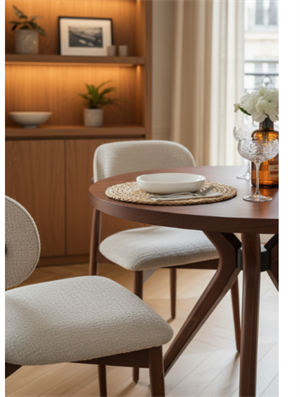 Woodenbend Milas 100x100 cm Ceviz Rengi Yuvarlak Masa & 4 Döşemeli Sandalye Takımı – Modern