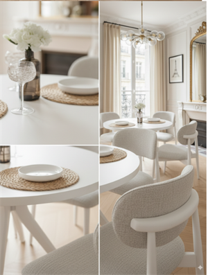 Woodenbend Milas Beyaz Yuvarlak Döşemeli Masa Sandalye Takımı 100x100 cm – 4 Sandalyeli