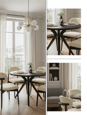 Woodenbend Milas Siyah Yuvarlak Döşemeli Masa Sandalye Takımı 100x100 cm – 4 Sandalyeli