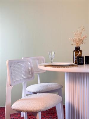 Woodenbend Mirla Yuvarlak Beyaz 100 cm Ahşap Yemek Masası Takımı – Hazeran Sandalyeli 4 Kişilik Masa Seti