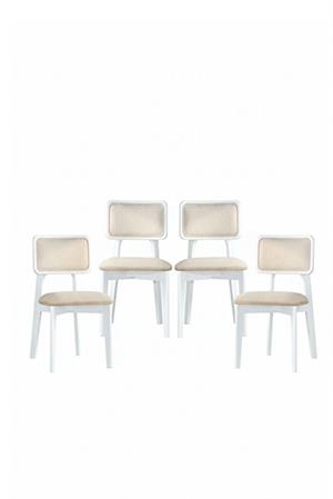 Woodenbend Mirla Beyaz Döşemeli Kayın Ağacı Sandalye 4lü Set – Modern İskandinav Bohem Tasarım