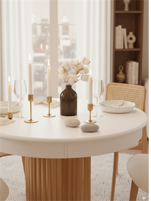 Woodenbend Mirla Natural Ahşap Beyaz Açılır Masa Takımı 100x100 cm – Açılınca 100x130 cm, Modern Tasarım