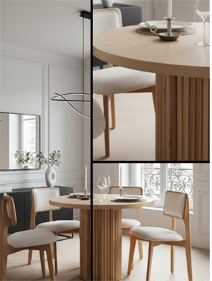 Woodenbend Mirla Natural Ahşap Masa Takımı 100x100 cm – 4 Mirla Döşemeli Sandalyeli Modern Set