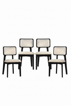 Woodenbend Mirla Siyah Döşemeli Kayın Ağacı Sandalye 4lü Set – Modern İskandinav Bohem Tasarım