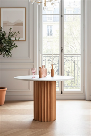 Woodenbend Mirla Yuvarlak Natural Beyaz 100 cm Ahşap Yemek Masası Takımı – Hazeran Sandalyeli 4 Kişilik Masa Seti