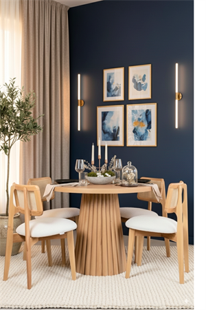 Woodenbend Monaco Yuvarlak Natural 100 cm Ahşap Yemek Masası Takımı – Hazeran Sandalyeli 4 Kişilik Masa Seti