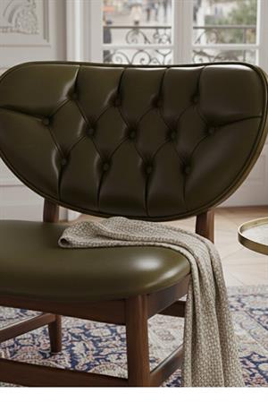 Woodenbend Morena Ceviz Rengi Ahşap Suni Deri Kapitone Berjer – Modern Salon Koltuğu