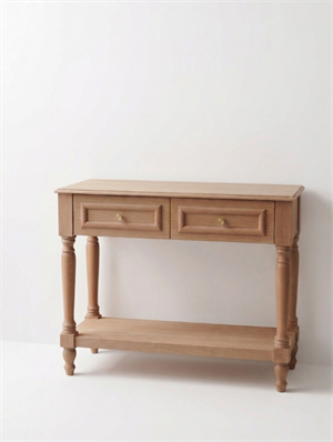 Woodenbend Nirvana Natural Ahşap Dresuar 110 cm | Kayın Kaplama Torna Ayaklı 2 Çekmeceli Modern Country Antre Konsolu