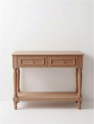 Woodenbend Nirvana Natural Ahşap Dresuar 110 cm | Kayın Kaplama Torna Ayaklı 2 Çekmeceli Modern Country Antre Konsolu